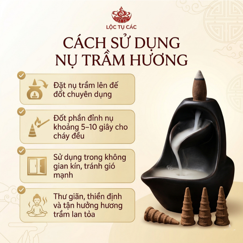 Nhang nụ trầm hương Lộc Tụ Các cao cấp tích trầm 12 năm, khói ngược xông nhà tẩy uế