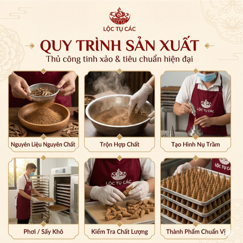 Nhang nụ trầm hương Lộc Tụ Các cao cấp tích trầm 12 năm, khói ngược xông nhà tẩy uế