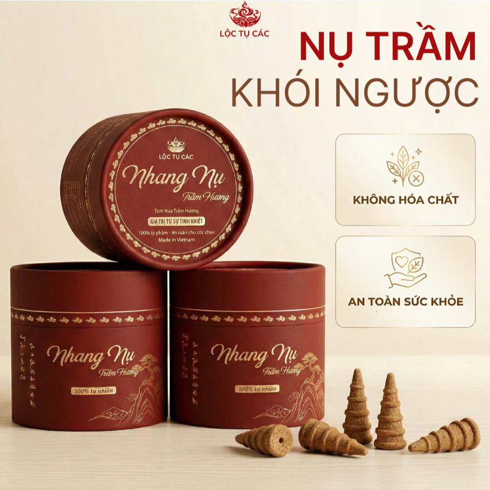 Nhang nụ trầm hương Lộc Tụ Các cao cấp tích trầm 12 năm, khói ngược xông nhà tẩy uế