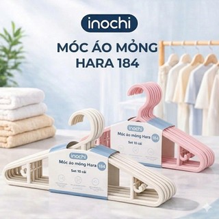 Móc áo mỏng Inochi - Hara 184( set 10 chiếc) màu Trắng/Xanh/Ghi/Hồng