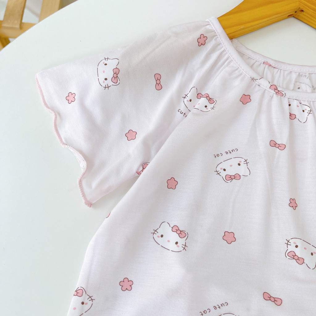 Bộ cộc tay bé gái Lá Homewear TCL2, bộ đùi cho bé gái vải tencel lycra mềm mỏng mát