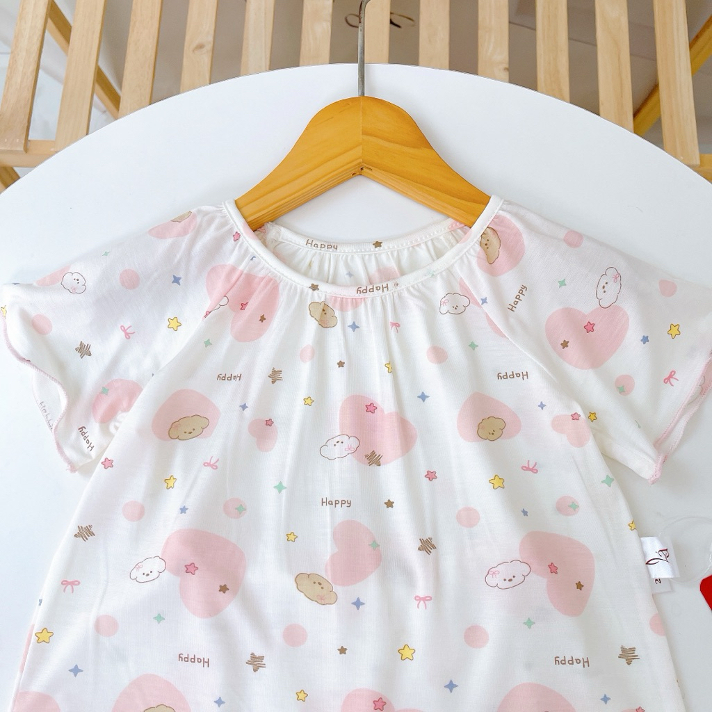 Bộ cộc tay bé gái Lá Homewear TCL2, bộ đùi cho bé gái vải tencel lycra mềm mỏng mát