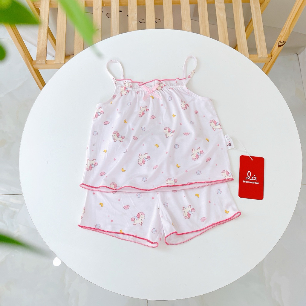 Bộ hai dây bé gái Lá Homewear A394, bộ hè cho bé gái vải tencel lycra mềm mỏng mát
