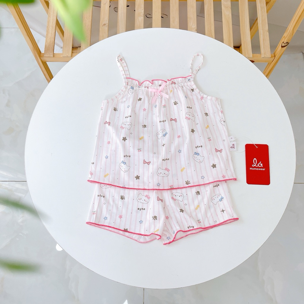 Bộ hai dây bé gái Lá Homewear A394, bộ hè cho bé gái vải tencel lycra mềm mỏng mát