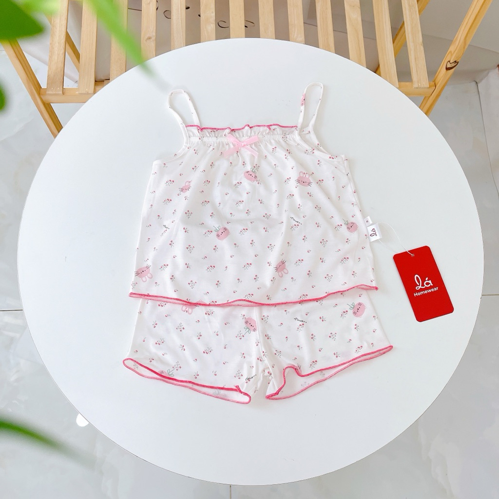 Bộ hai dây bé gái Lá Homewear A394, bộ hè cho bé gái vải tencel lycra mềm mỏng mát