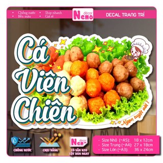 Decal Trang Trí Cá Viên Chiên, Tranh Dán Quán Ăn, Quán Nước, Dán Tường, Tủ, Kính, Xe Đẩy - Sticker Chịu Được Mưa Nắng