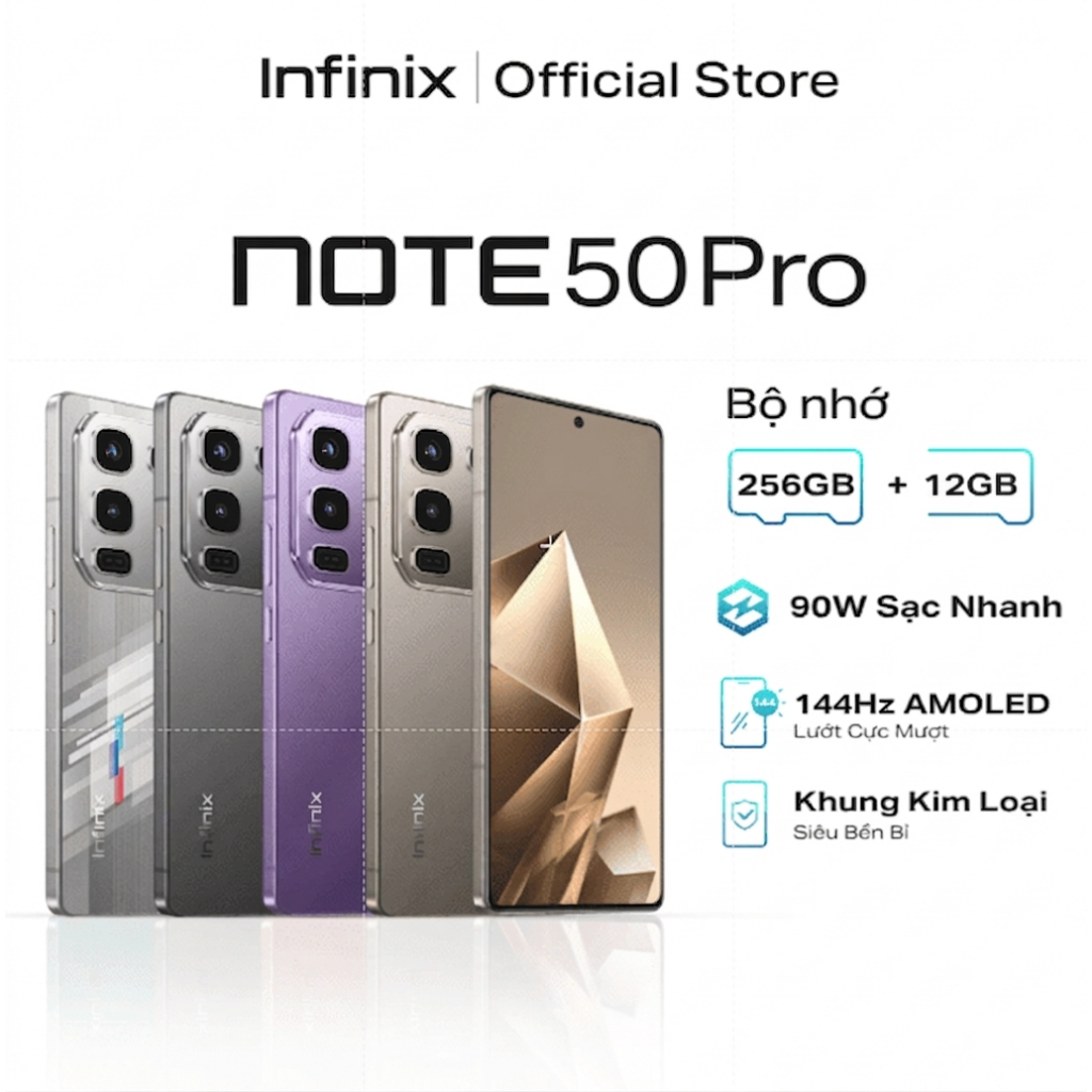Điện thoại Infinix NOTE 50 Pro (12GB/256GB) | AMOLED & 144Hz | Camera AI 50MP | Sạc 90W | BH 12tháng