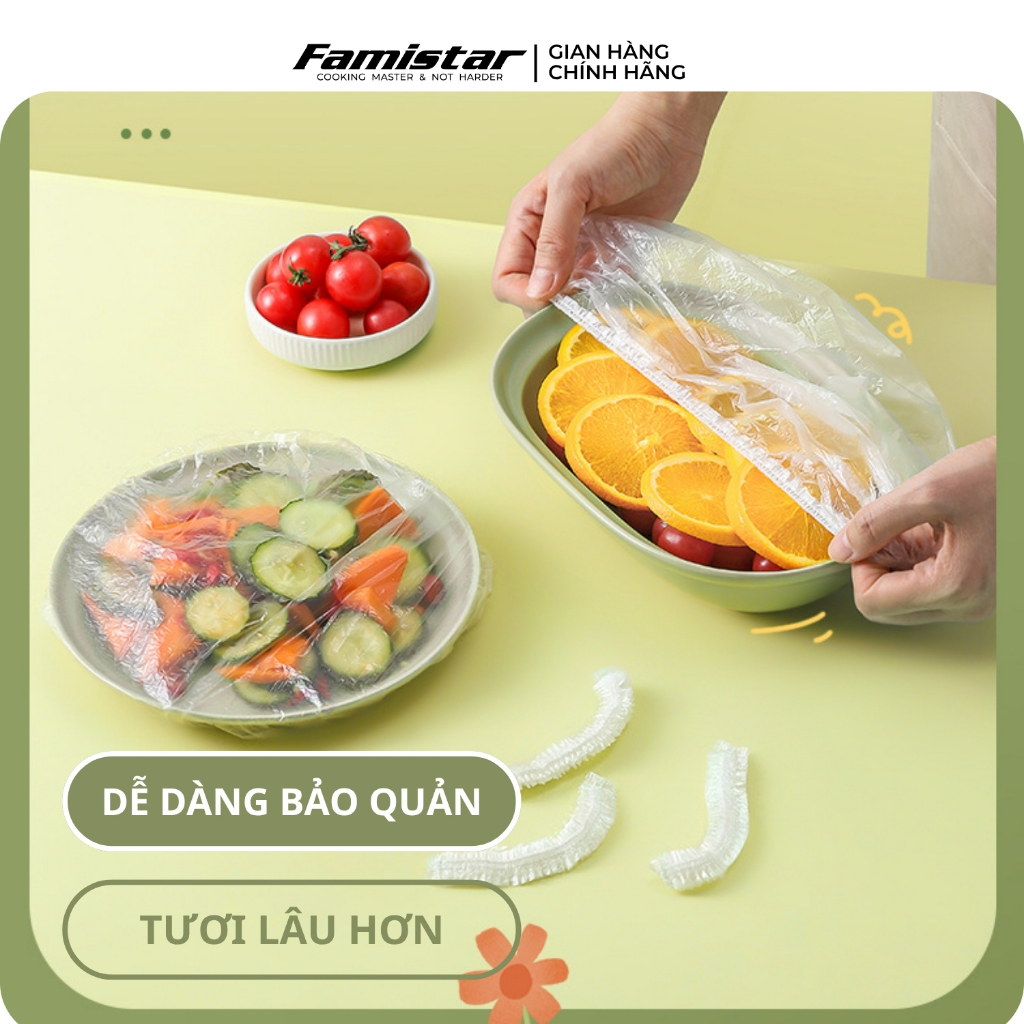 Combo 200 màng bọc thực phẩm co giãn FAMISTAR, màn bọc thực phẩm loại to có chun BTP01