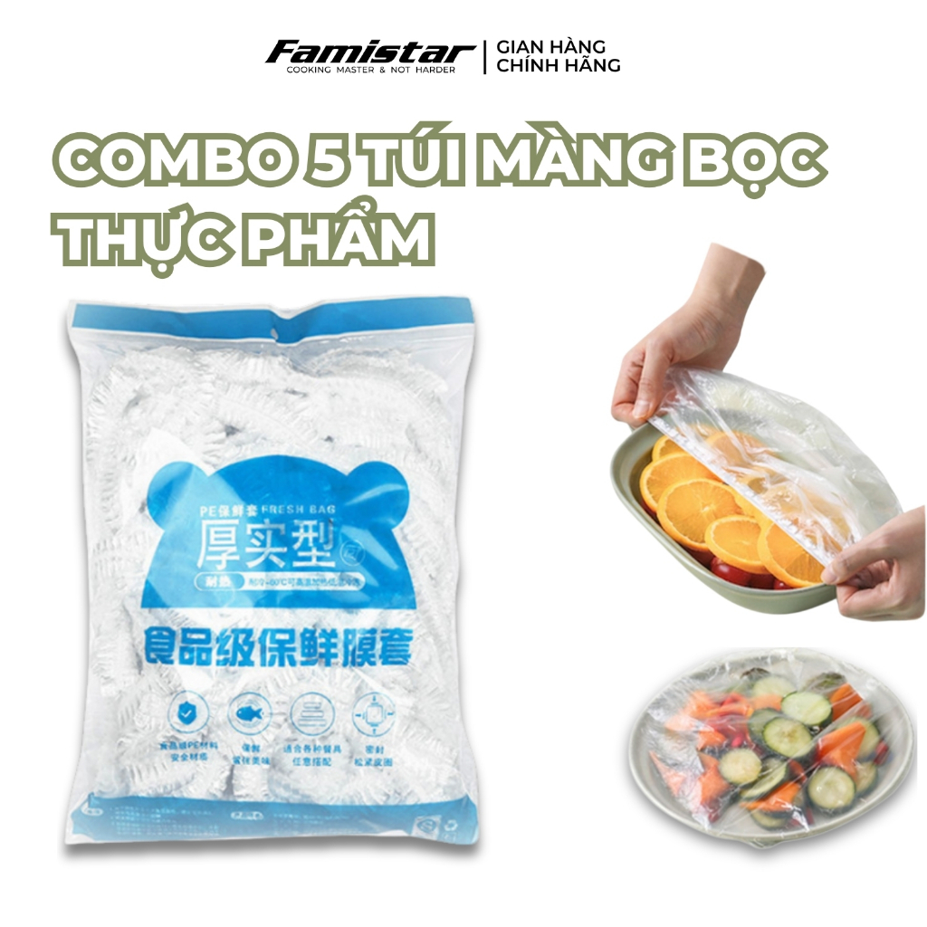 Combo 200 màng bọc thực phẩm co giãn FAMISTAR, màn bọc thực phẩm loại to có chun BTP01