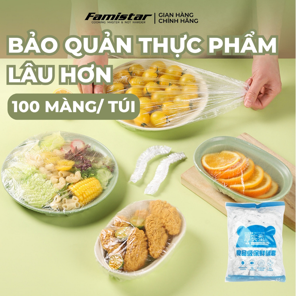 Combo 200 màng bọc thực phẩm co giãn FAMISTAR, màn bọc thực phẩm loại to có chun BTP01
