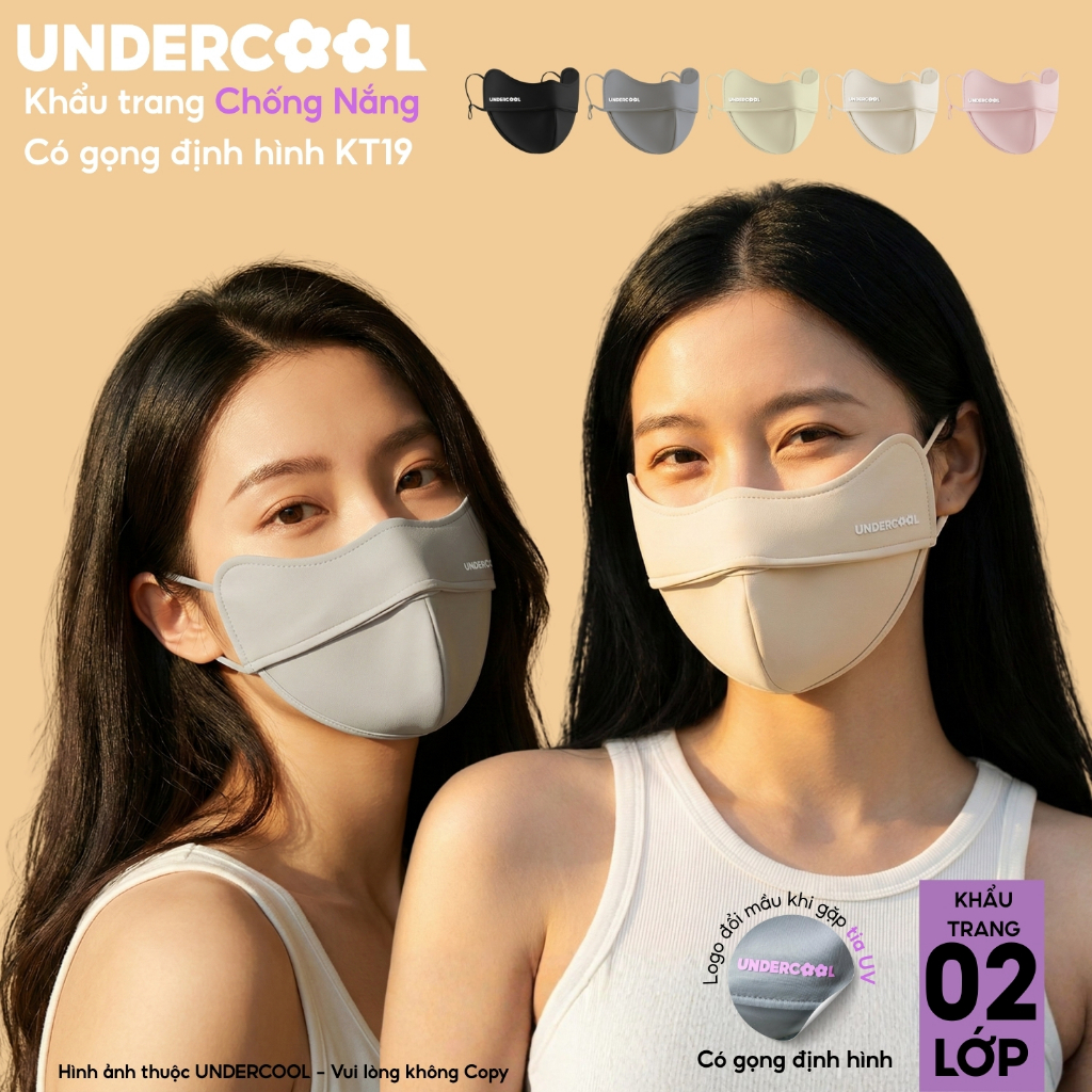 Khẩu Trang Chống Nắng Có Gọng Chống Lem Son Makup UNDERCOOL Vải mát Chống Tia UV, Logo Đổi Màu Cao Cấp, Live KT19