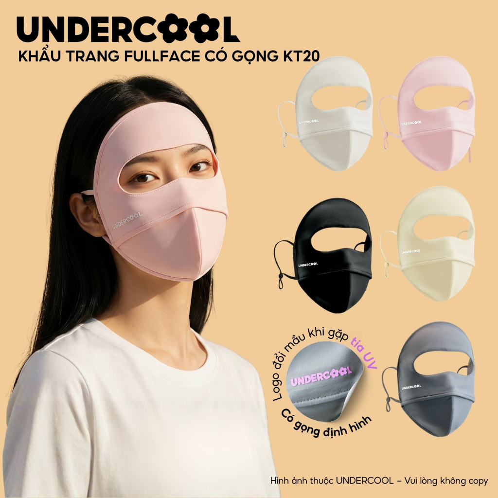 Khẩu trang toàn mặt Fullface chống nắng chống UV UNDERCOOL - Che trán toàn diện, Logo đổi mầu thông minh, Live KT20