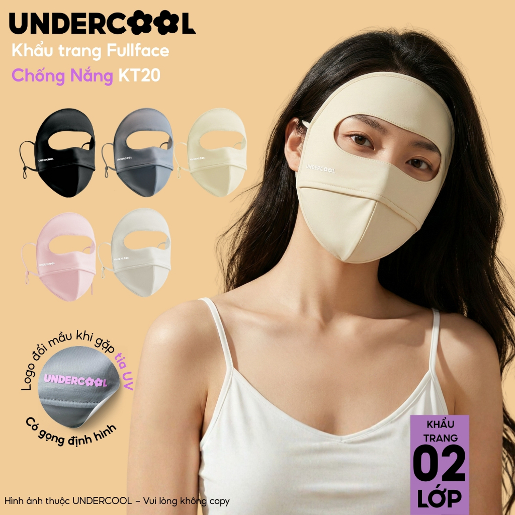 Khẩu trang toàn mặt Fullface chống nắng chống UV UNDERCOOL - Che trán toàn diện, Logo đổi mầu thông minh, Live KT20