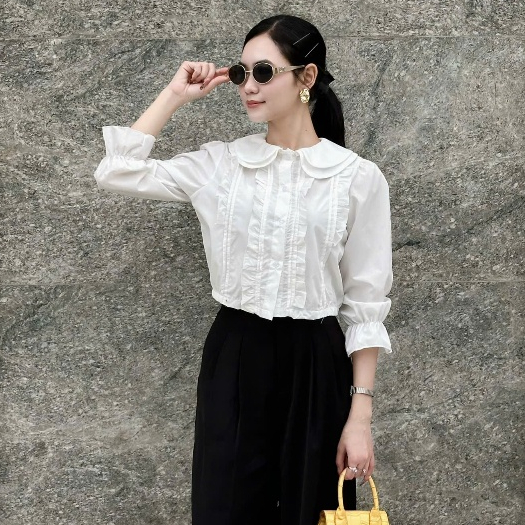 Áo Sơ Mi Nữ Cổ Sen Viền Bèo Tay Dài Vạt Ly Thanh Lịch – Áo Kiểu Basic Dễ Mix Đồ SM88