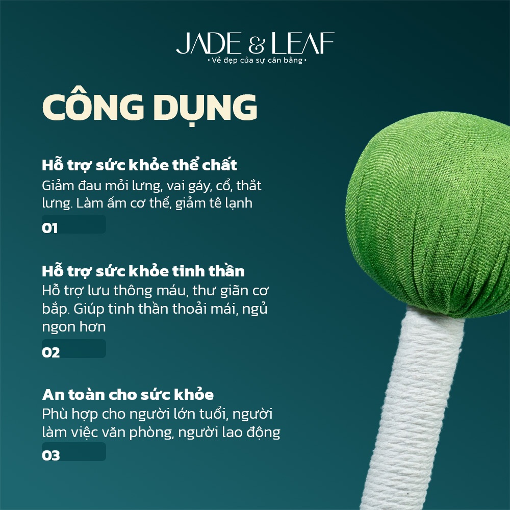 Búa Massage Màu Xanh Lá Jade&Leaf Thảo Dược Ngải Cứu Loại Ngắn Hỗ Trợ Giảm Đau Mỏi Cổ Vai Gáy