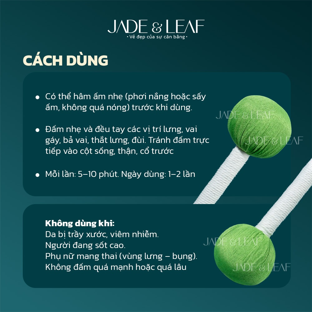 Búa Massage Màu Xanh Lá Jade&Leaf Thảo Dược Ngải Cứu Loại Ngắn Hỗ Trợ Giảm Đau Mỏi Cổ Vai Gáy