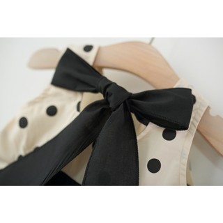 Set váy+nón cói cho bé gái vải thô cotton mỏng mát màu đen trắng chấm bi to phù hợp mùa hè D1283