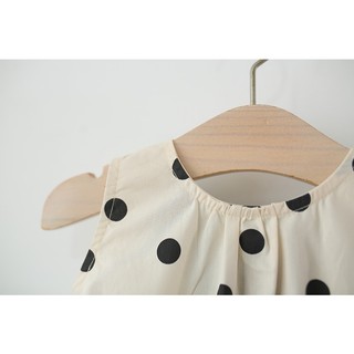 Set váy+nón cói cho bé gái vải thô cotton mỏng mát màu đen trắng chấm bi to phù hợp mùa hè D1283