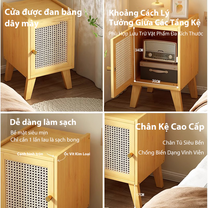 Tủ Đầu Giường Gỗ Phong Cách Nhật Bắc Âu Tối Giản Cho Phòng Ngủ Hoặc Góc Sofa Tủ Đa Năng Bàn Phụ