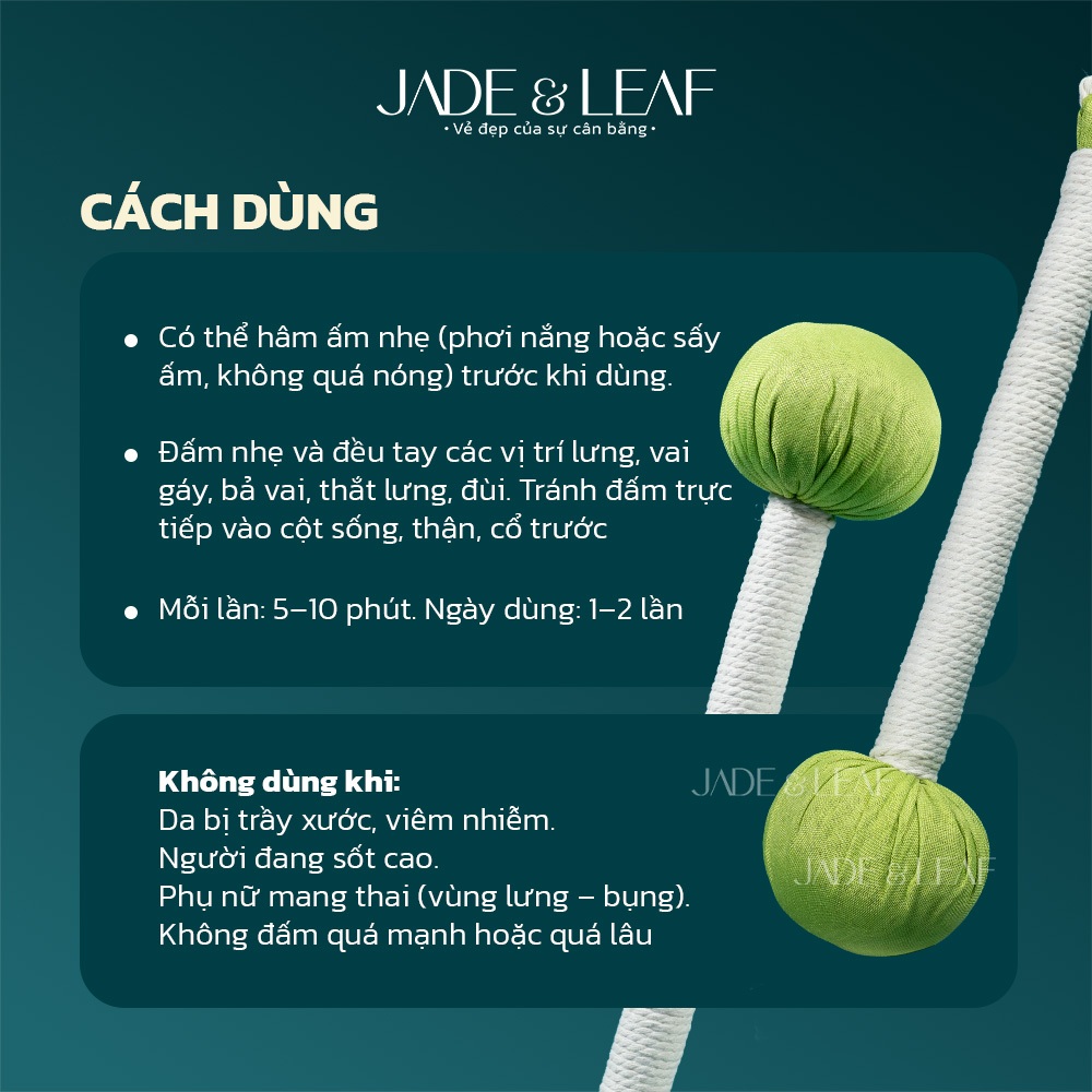 Búa Ngải Cứu Màu Xanh Lá Jade&Leaf Thảo Dược Massage Loại Dài Hỗ Trợ Giảm Đau Mỏi Cổ Vai Gáy