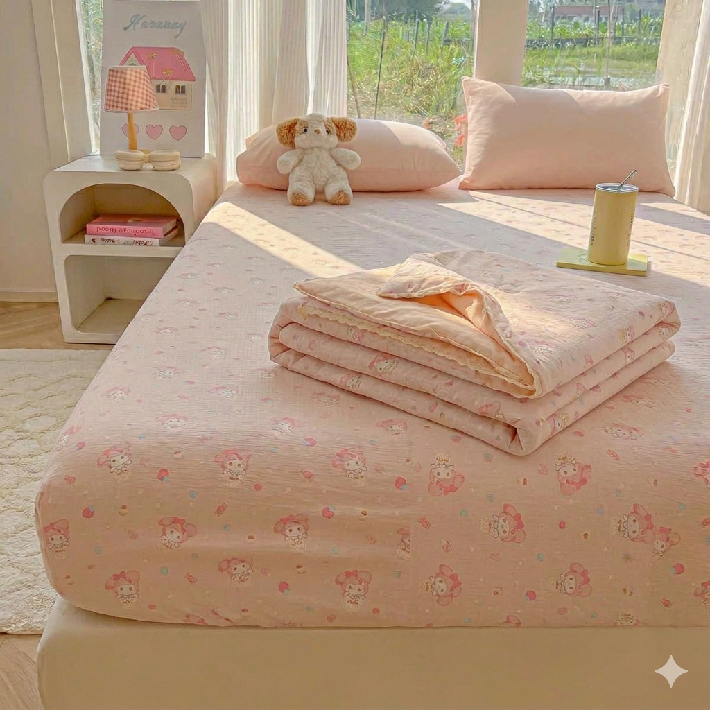 [NEW] Bộ Ga Giường 4 Món Hè Ice Cool Sợi Tre Đũi Mát Lạnh – Ga Bọc, 2 Vỏ Gối, Chăn Hè Siêu Thoáng