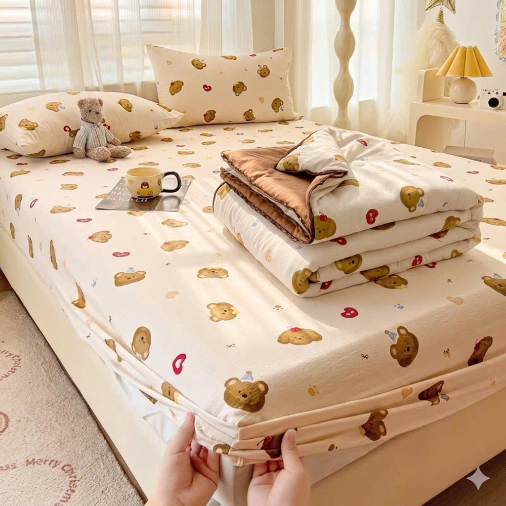 [NEW] Bộ Ga Giường 4 Món Hè Ice Cool Sợi Tre Đũi Mát Lạnh – Ga Bọc, 2 Vỏ Gối, Chăn Hè Siêu Thoáng