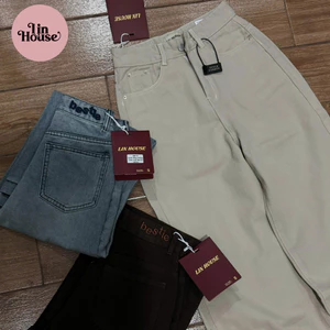 Quần Jean Nữ Suông Thêu Bestie – Quần Jeans Ống Rộng Lưng Cao, Jean Cotton Dày Đẹp, Dễ Phối Đồ