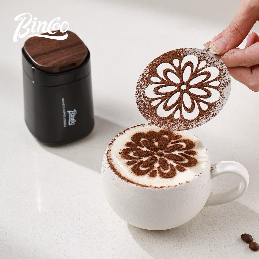 [HOẢ TỐC]Hộp Rắc Bột Cà Phê BINCOO Inox 304 – Dụng Cụ Rắc Cacao Latte Art Có Nắp Gỗ,Nam Châm Cao Cấp