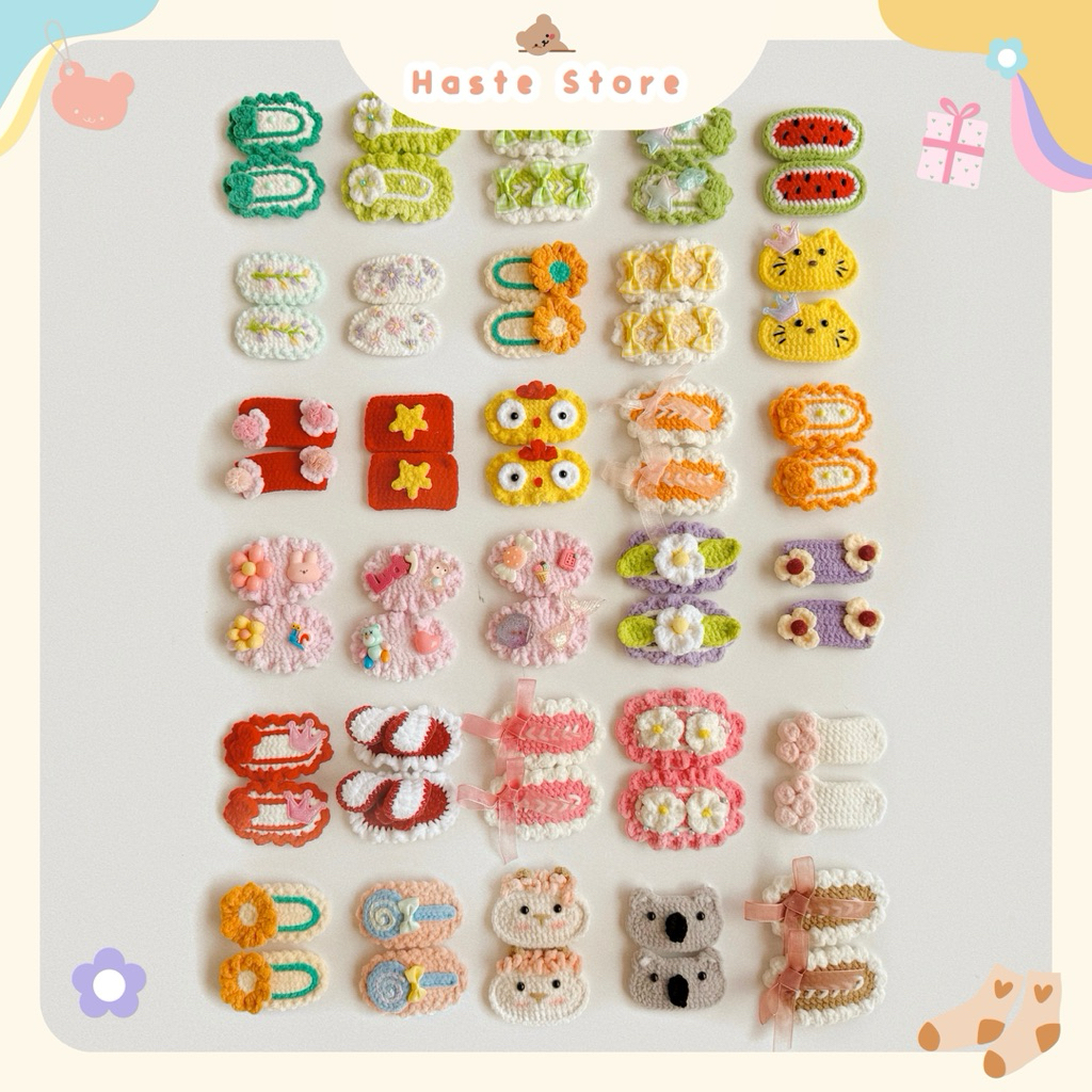 [LẺ 1 CÁI] Kẹp Tóc Len Nhung Kẹp Mái Hình Thú Hình Hoa Tổng Hợp Dễ Thương Handmade Quà Tặng