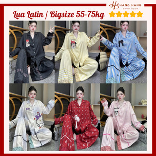 Bộ đồ ngủ pijama nữ bigsize 55-75kg dài tay viền ren lụa lạnh latin mịn mát 75DD03 đồ bộ nữ mặc nhà dễ thương sang chảnh