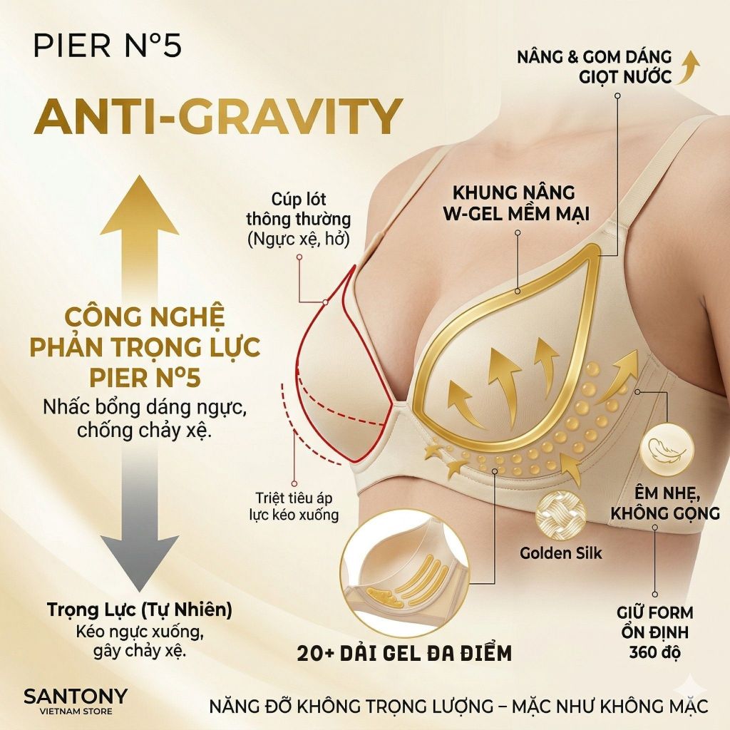 Áo Lót Phản Trọng Lực Santony 5103 (Bản 2026) - Kim Tằm Quý Tộc, Nâng Gom Tự Nhiên PIER N°5