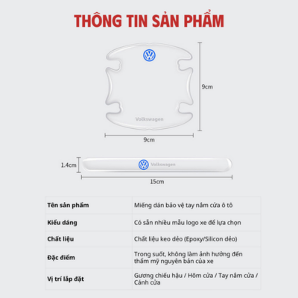 Miếng Dán Silicon Trong Suốt Chống Trầy Ô Tô Full Bộ 8 Chi Tiết Hốc Cửa, Tay Nắm, Gương Phù Hợp Nhiều Dòng Xe