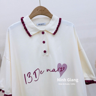 Áo Phông Gấu 13De Marzo Polo Viền Bèo Hồng QC