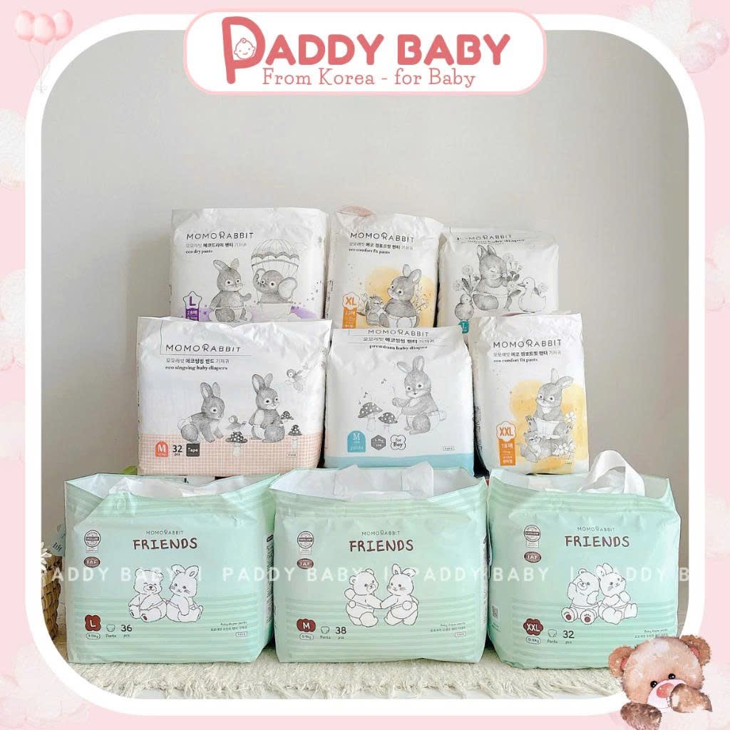 (Thùng 4 bịch) Tã/bỉm dán/quần MOMO RABBIT Hàn Quốc đủ size Momorabbit - Paddybaby