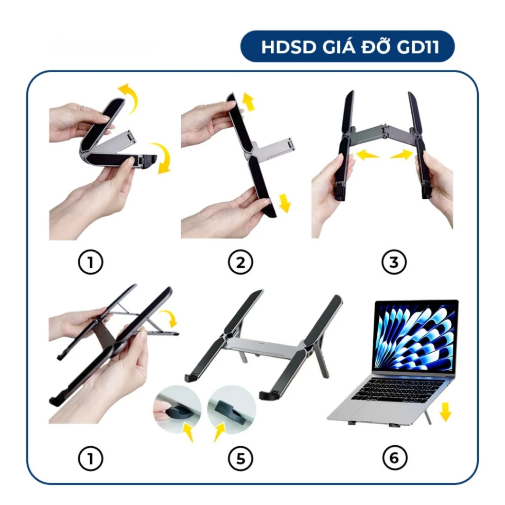 Giá đỡ laptop kim loại gấp nhỏ gọn VTEK, kệ để laptop, giá đỡ máy laptop GD11