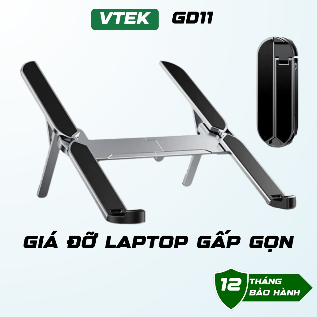 Giá đỡ laptop kim loại gấp nhỏ gọn VTEK, kệ để laptop, giá đỡ máy laptop GD11