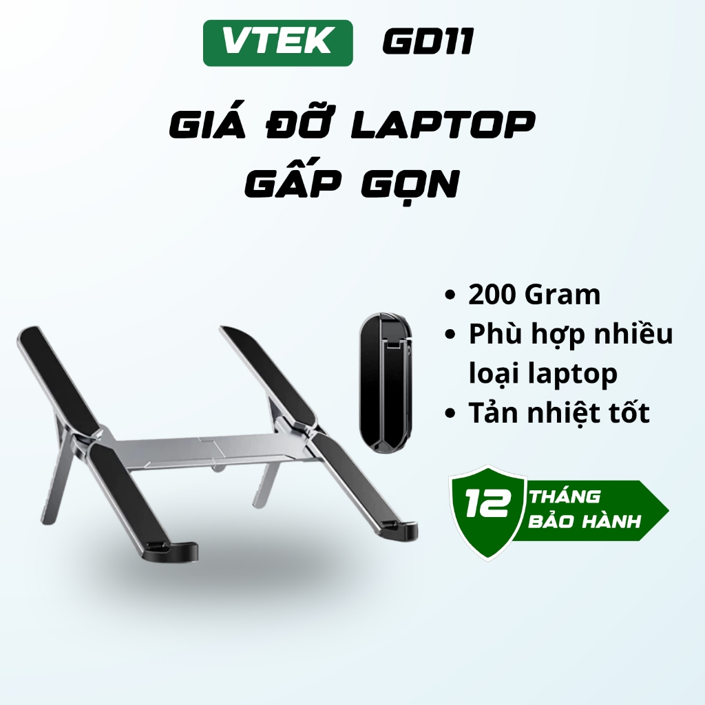 Giá đỡ laptop kim loại gấp nhỏ gọn VTEK, kệ để laptop, giá đỡ máy laptop GD11