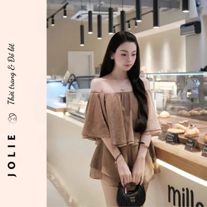 Set Bộ Nữ JOLIE Trễ Vai Màu Nâu Tây - Đồ Bộ Kiểu Sang Chảnh Dạo Phố