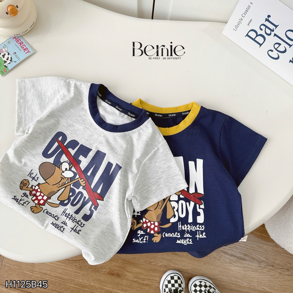 Bộ cotton hoạ tiết ocean áo thun quần kaki bé trai, set bộ cotton cổ tròn mềm mát bé trai