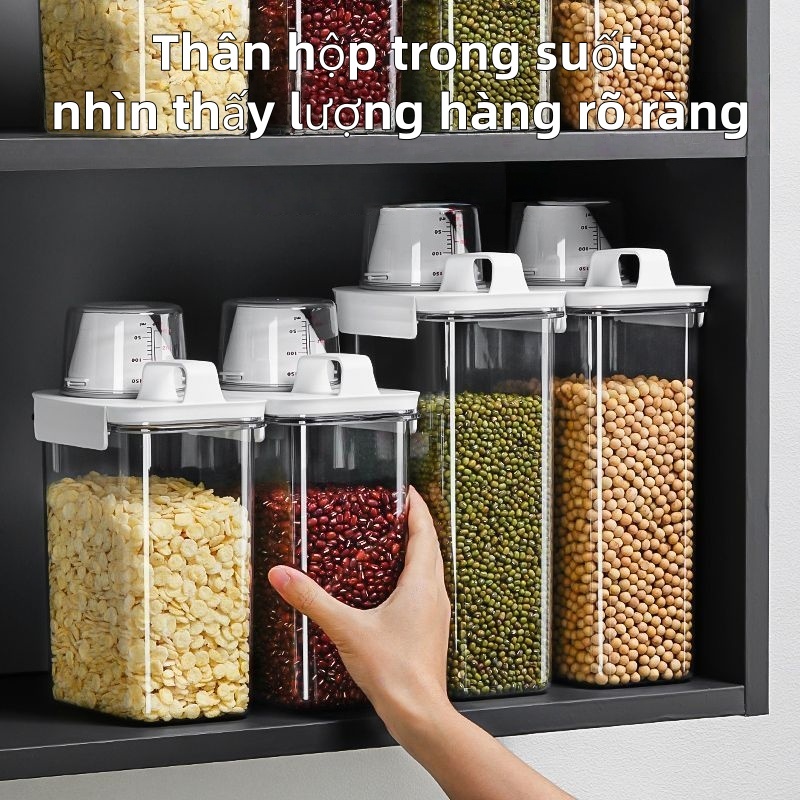 🔥Hỏa Tốc 2H🔥Bình Nhựa Đựng Ngũ Cốc, Hũ Đựng Gạo,Hộp Đựng Hạt Có Cốc Đong, Dung Tích,Nhựa PP An Toàn,Chống Ẩm Mốc