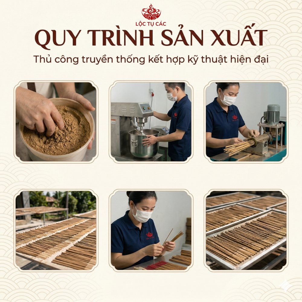Nhang trầm hương thiên nhiên Lộc Tụ Các nhang ít khói, tích trầm 12 năm thơm dịu nhẹ, dài 30cm