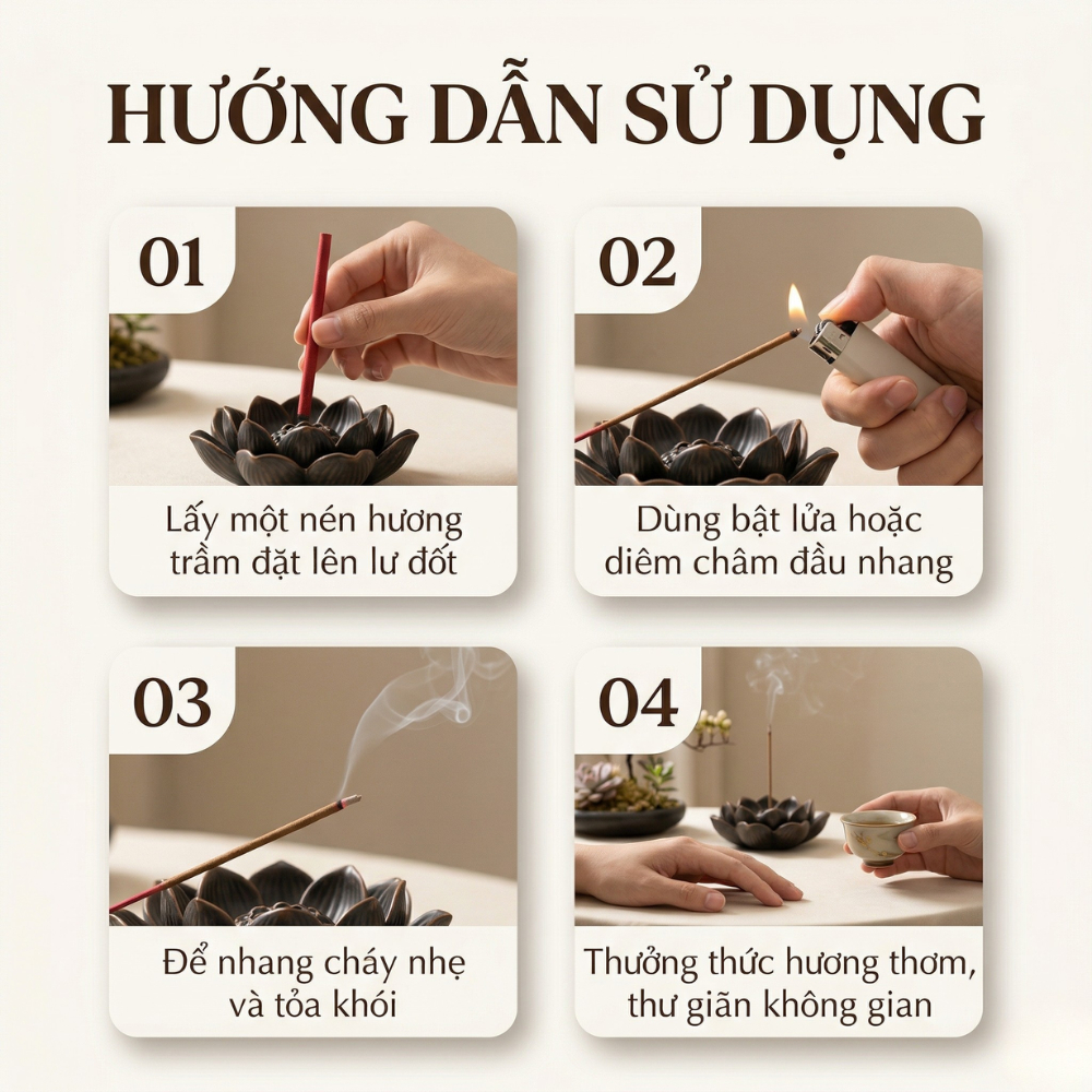 Nhang trầm hương thiên nhiên Lộc Tụ Các nhang ít khói, tích trầm 12 năm thơm dịu nhẹ, dài 30cm