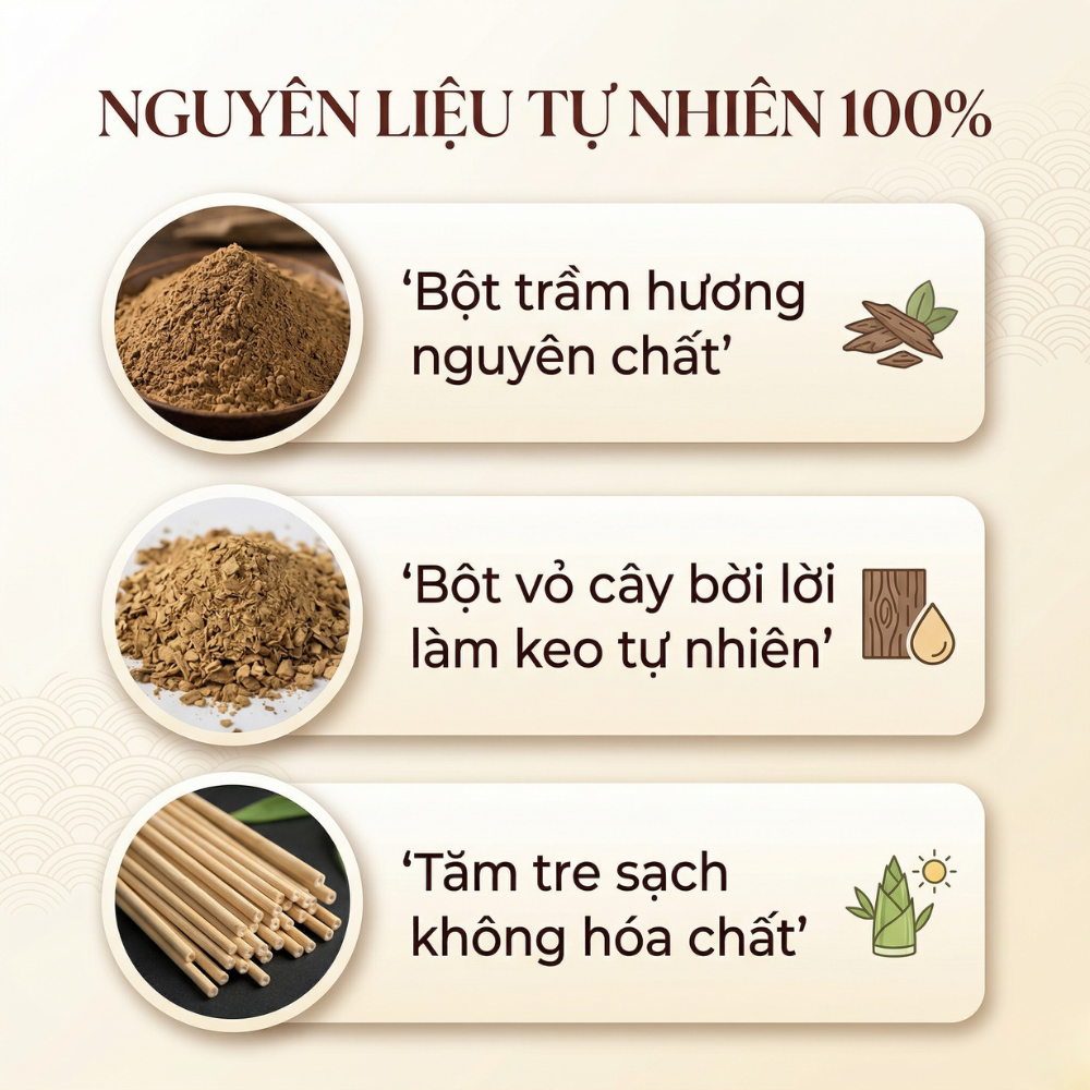 Nhang trầm hương thiên nhiên Lộc Tụ Các nhang ít khói, tích trầm 12 năm thơm dịu nhẹ, dài 30cm