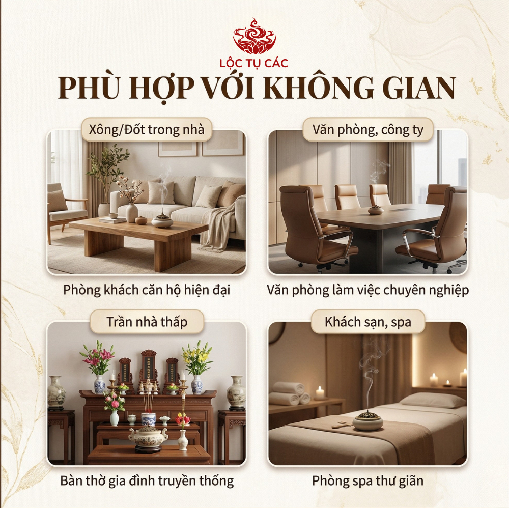 Nhang trầm hương thiên nhiên Lộc Tụ Các nhang ít khói, tích trầm 12 năm thơm dịu nhẹ, dài 30cm