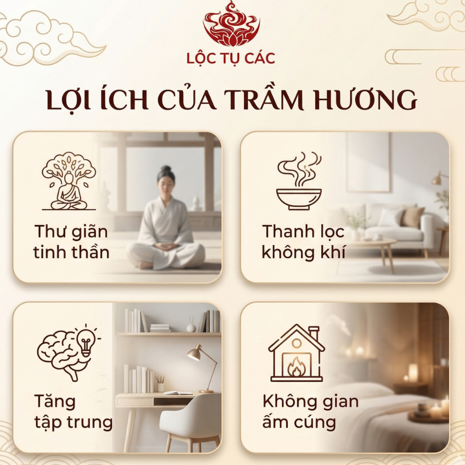 Nhang trầm hương thiên nhiên Lộc Tụ Các nhang ít khói, tích trầm 12 năm thơm dịu nhẹ, dài 30cm