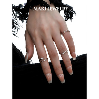 Nhẫn Inter Belt Thiết Kế Hở Mạ Bạc Điều Chỉnh Size Đeo Ngón Út/Trỏ Phong Cách Y2K Cá Tính Cho Nam Nữ MAKI JEWELRY