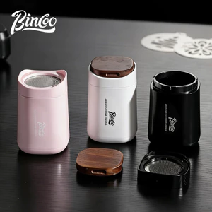 Hộp Rắc Bột Cà Phê BINCOO Inox 304 – Dụng Cụ Rắc Cacao Latte Art Có Nắp Gỗ,Nam Châm Cao Cấp