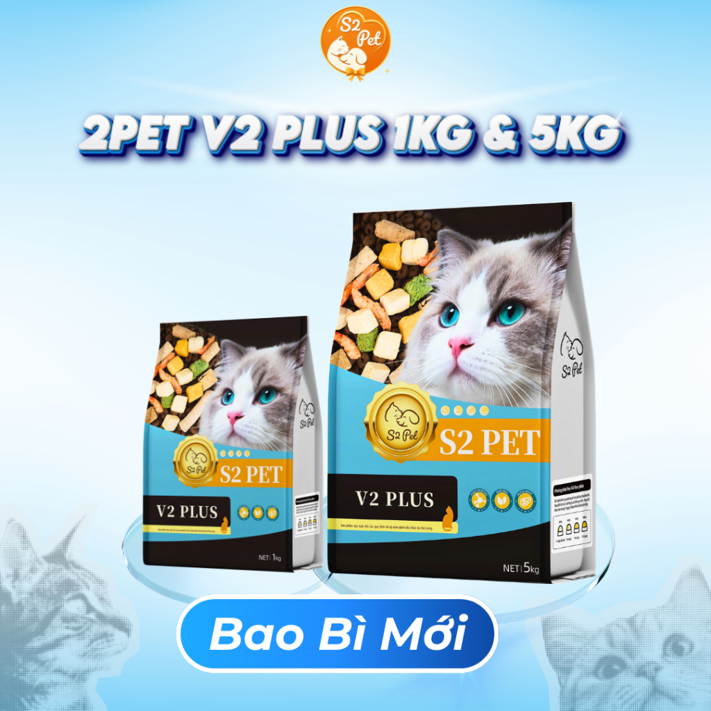 [Hoả Tốc 24/24]Hạt Cho Mèo S2 PET V2 Gói 1kg - 70% Topping Thịt Sấy, Hỗ Trợ Tiêu Hóa, Giảm Búi Lông