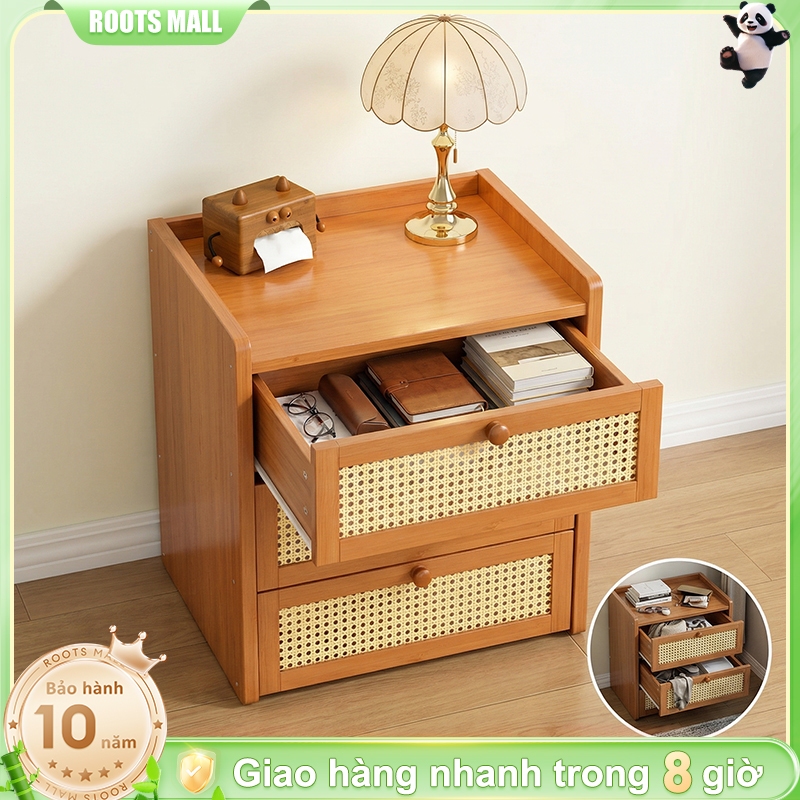 Tủ Đầu Giường 3 Ngăn Kéo Bằng Gỗ Phong Cách Tự Nhiên Rustic Vintage Cho Phòng Ngủ Tạo Góc Đọc Sách