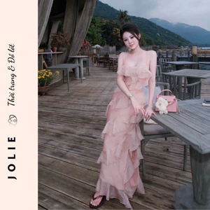 Váy Maxi 2 Dây JOLIE Phối Tèo Tầng - Đầm Đi Biển Tiểu Thư Sang Chảnh